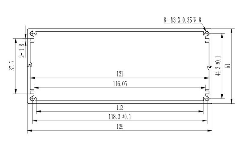 Dimensional Drawing of Aluminum Gas Detector Enclosure