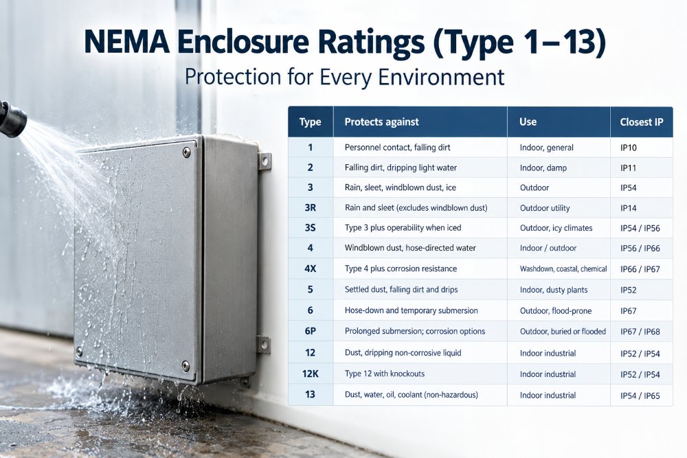 NEMA Ratings Guide for Enclosures: Complete Type 1–13 Chart